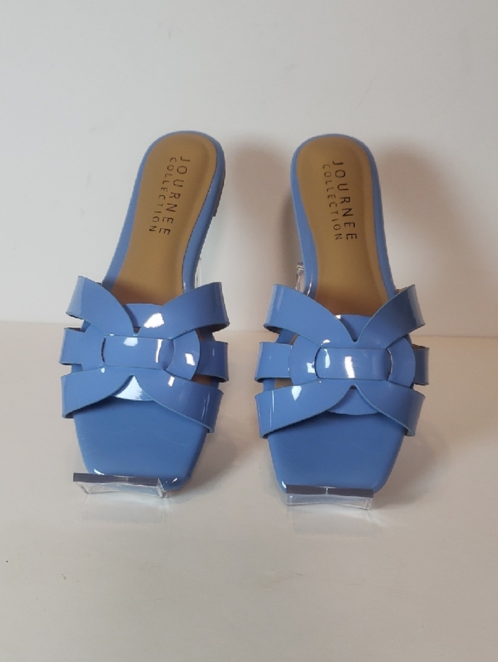 Journee Collection "Arrina" Blue Patent Leather Flat Sandals, Size 6.5, NWOT